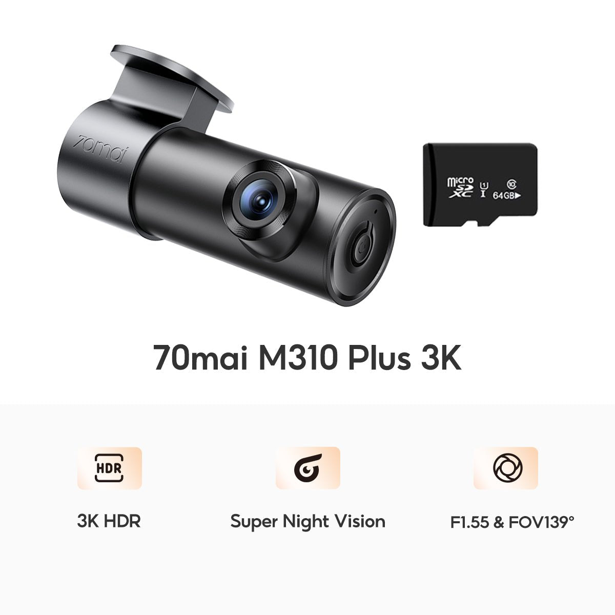 70mai Dash Cam M310 Plus 2/3K WDR กล้องติดรถยนต์