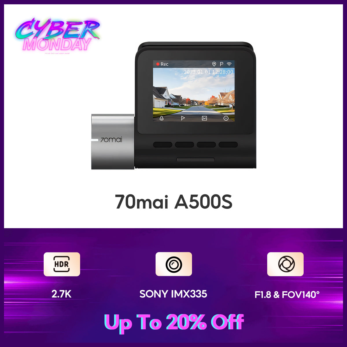 70mai Dash Cam A500s Pro Plus 2.7K Full HD ล้องติดรถยนต์