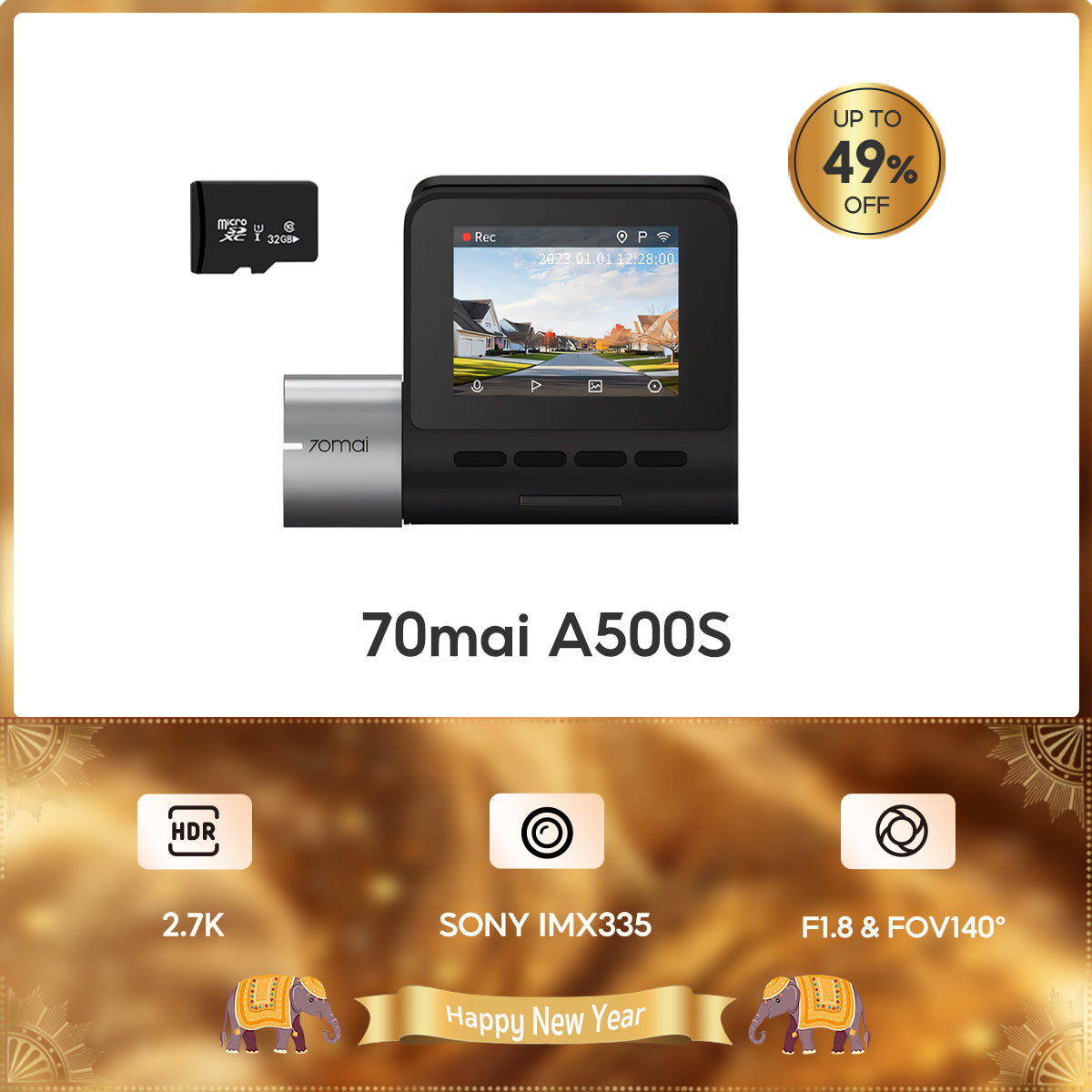 70mai Dash Cam A500S Pro Plus 1949P 2.7K Full HD กล้องติดรถยนต์