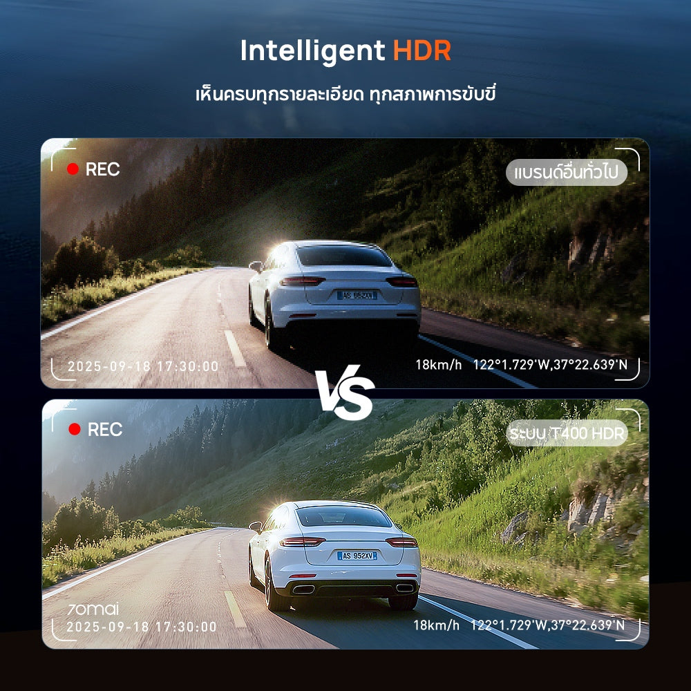 70mai บันทึก 3 ช่องทาง Dash Cam T400