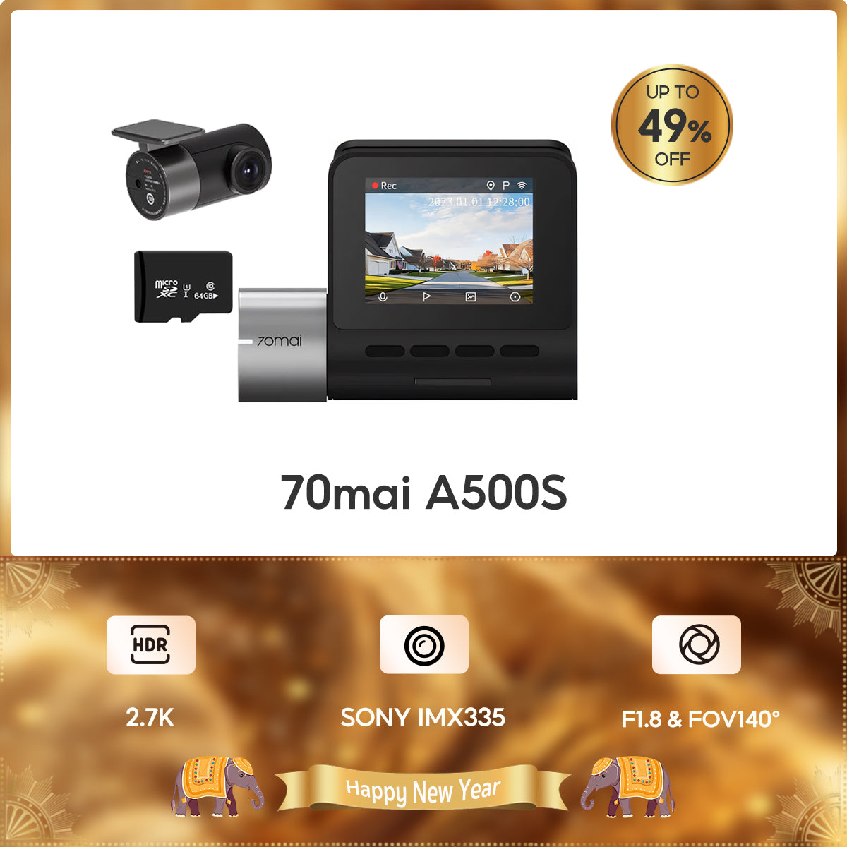 70mai Dash Cam A500S Pro Plus 1949P 2.7K Full HD กล้องติดรถยนต์