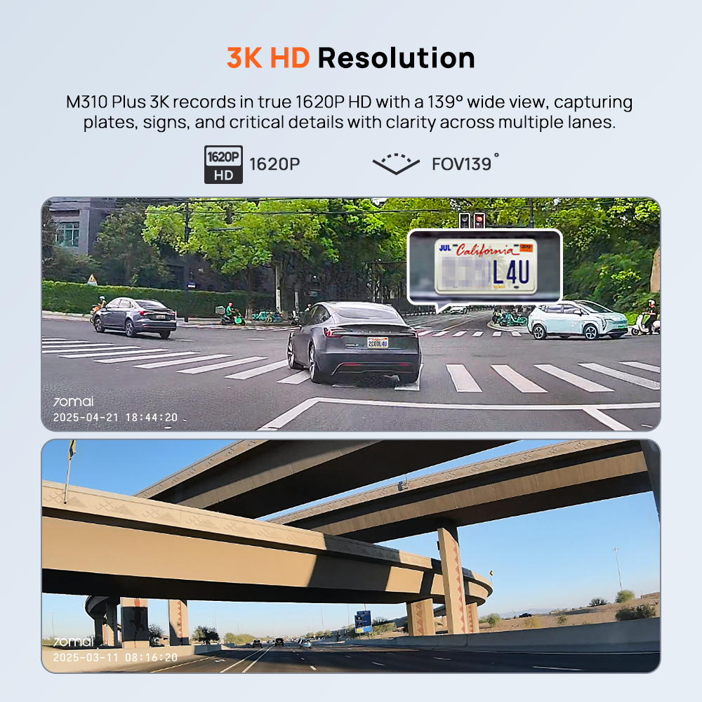 【2025 NEW】 70mai Dash Cam M310 Plus 3K WDR กล้องติดรถยนต์อัจฉริยะ ความคมชัด เลนส์หมุนได้ 360° มองเห็นกลางคืนได้ชัดเจน