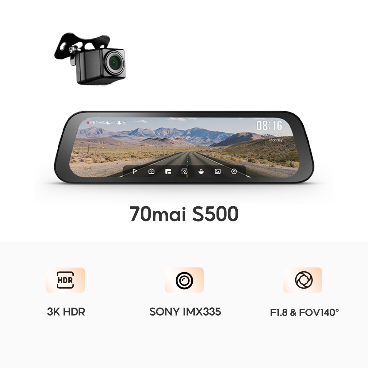 70mai Dash Cam S500 1944P 3K Dual HDR กล้องติดรถยนต์