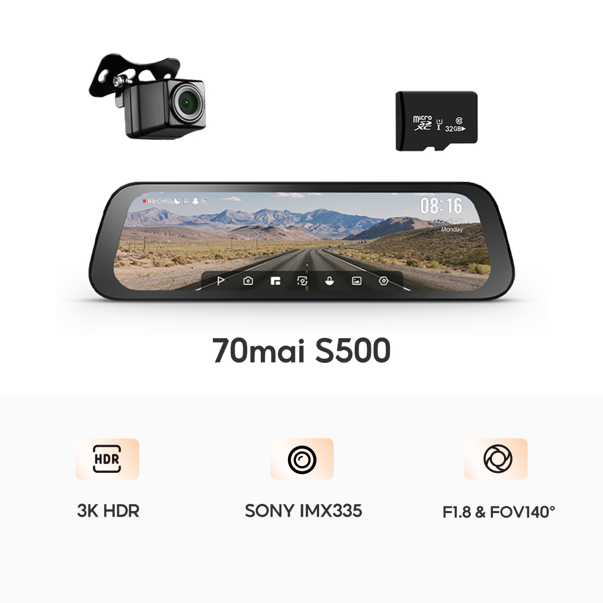 70mai Dash Cam S500 1944P 3K Dual HDR กล้องติดรถยนต์