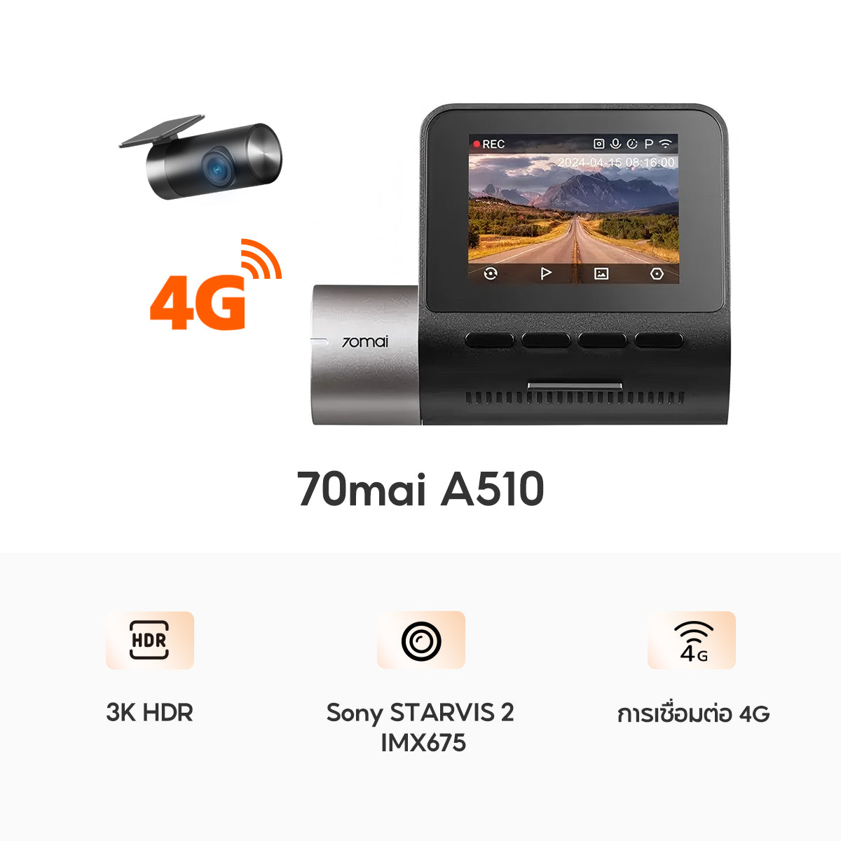 70mai Dash Cam A510 1944P Built-in GPS (ADAS) กล้องติดรถยนต์