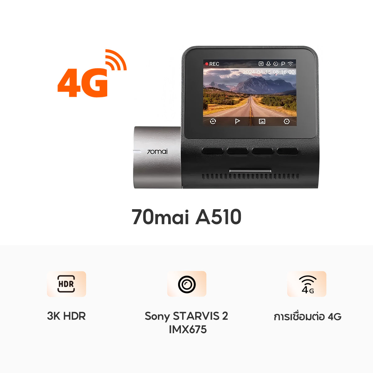 70mai Dash Cam A510 1944P Built-in GPS (ADAS) กล้องติดรถยนต์