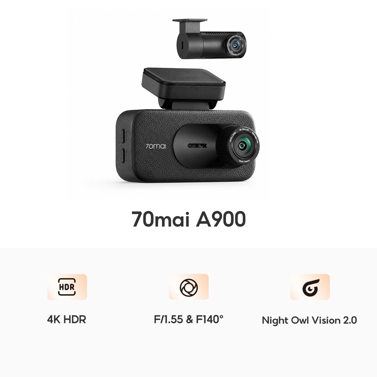 70mai Dash Cam A900 4G 2-Channel 30 FPS กล้องติดรถยนต์ 4K