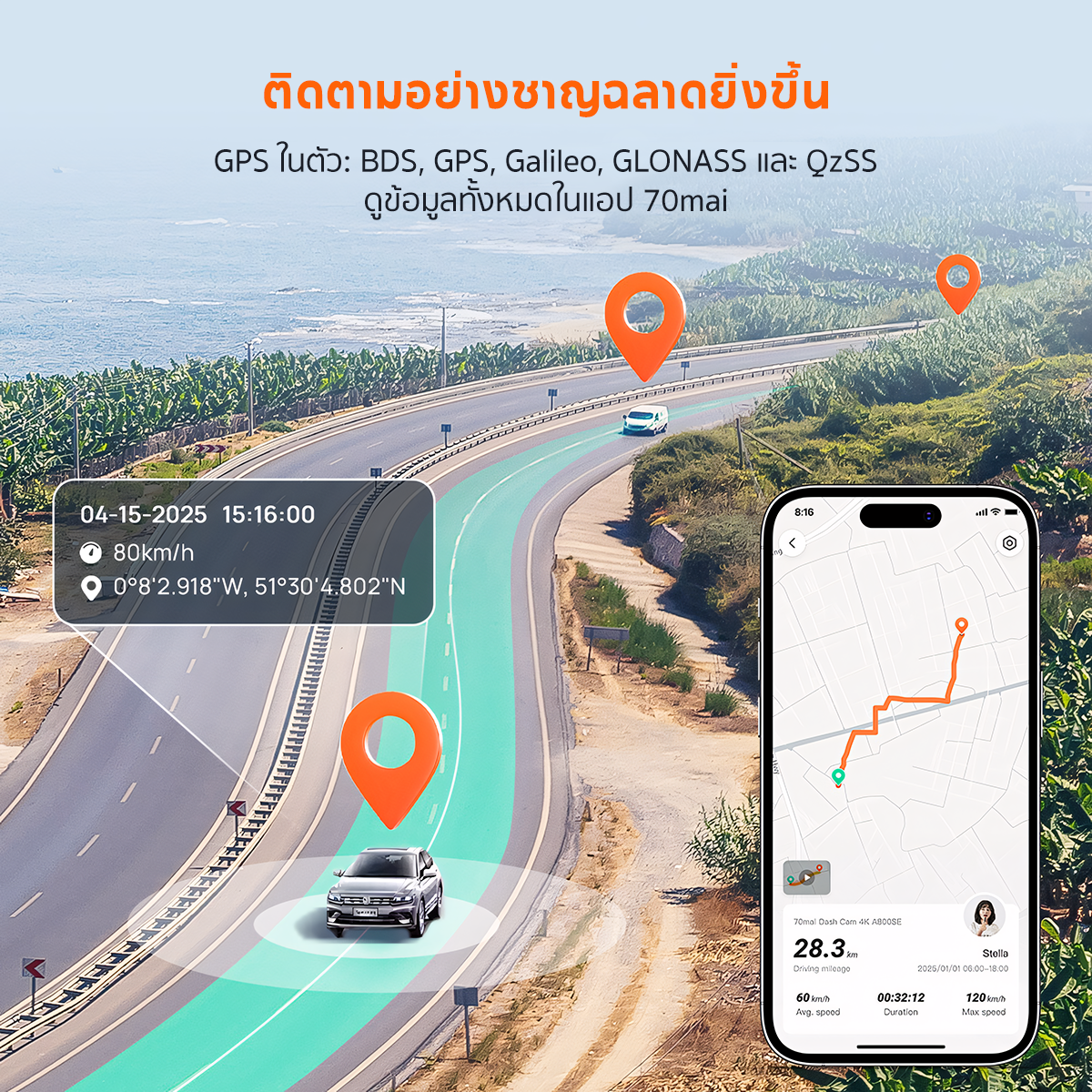 70mai Dash Cam A800SE 4K Dual-Vision 30 FPS กล้องติดรถยนต์