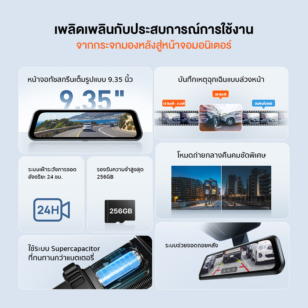 70mai Dash Cam S410 กล้องติดรถยนต์ จอทัช 9.35 นิ้ว Full WDR