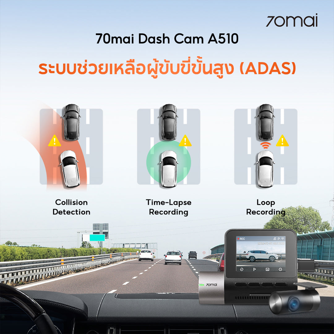 70mai Dash Cam A510 1944P Built-in GPS (ADAS) กล้องติดรถยนต์