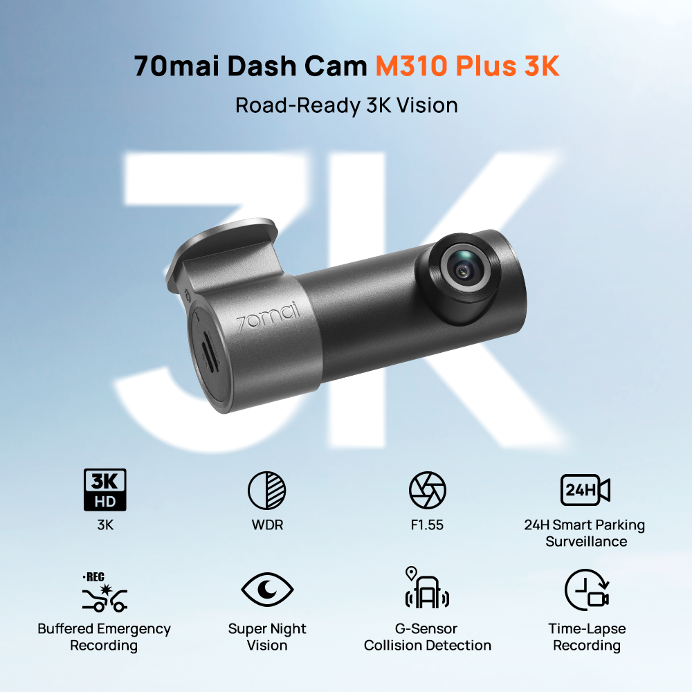 【2025 NEW】 70mai Dash Cam M310 Plus 3K WDR กล้องติดรถยนต์อัจฉริยะ ความคมชัด เลนส์หมุนได้ 360° มองเห็นกลางคืนได้ชัดเจน