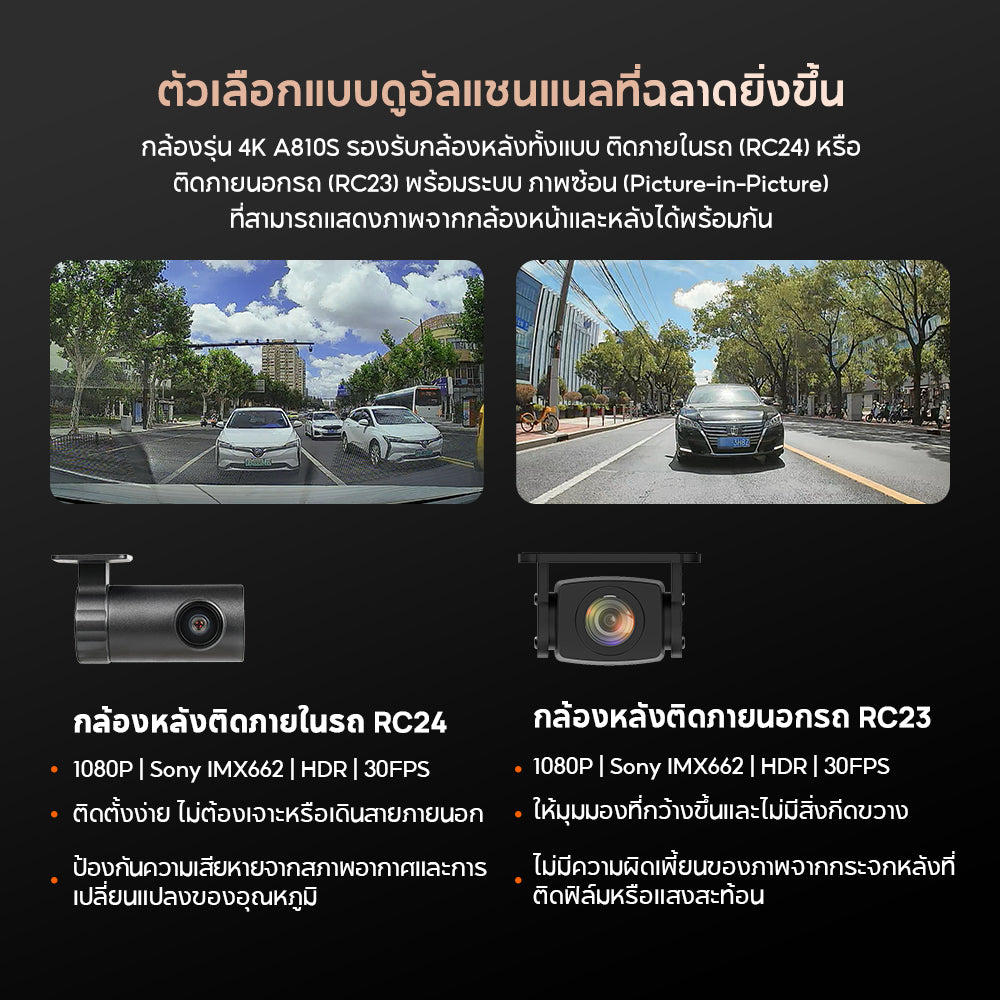 70mai Dash Cam A810S 4K Dual-Vision กล้องติดรถยนต์