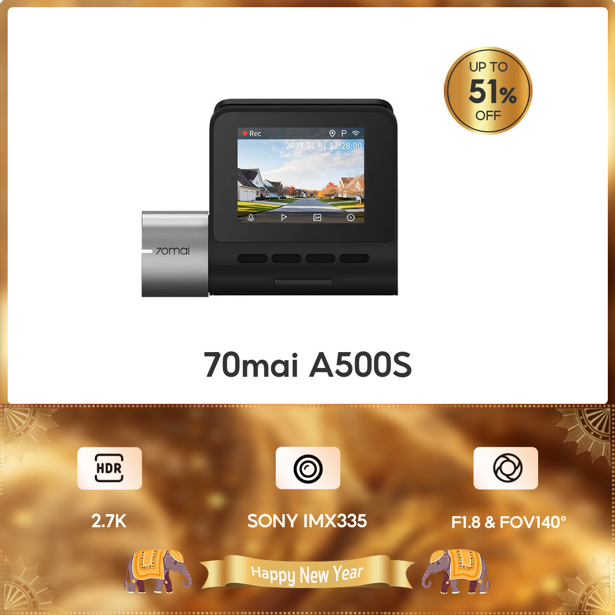 70mai Dash Cam A500S Pro Plus 1949P 2.7K Full HD กล้องติดรถยนต์