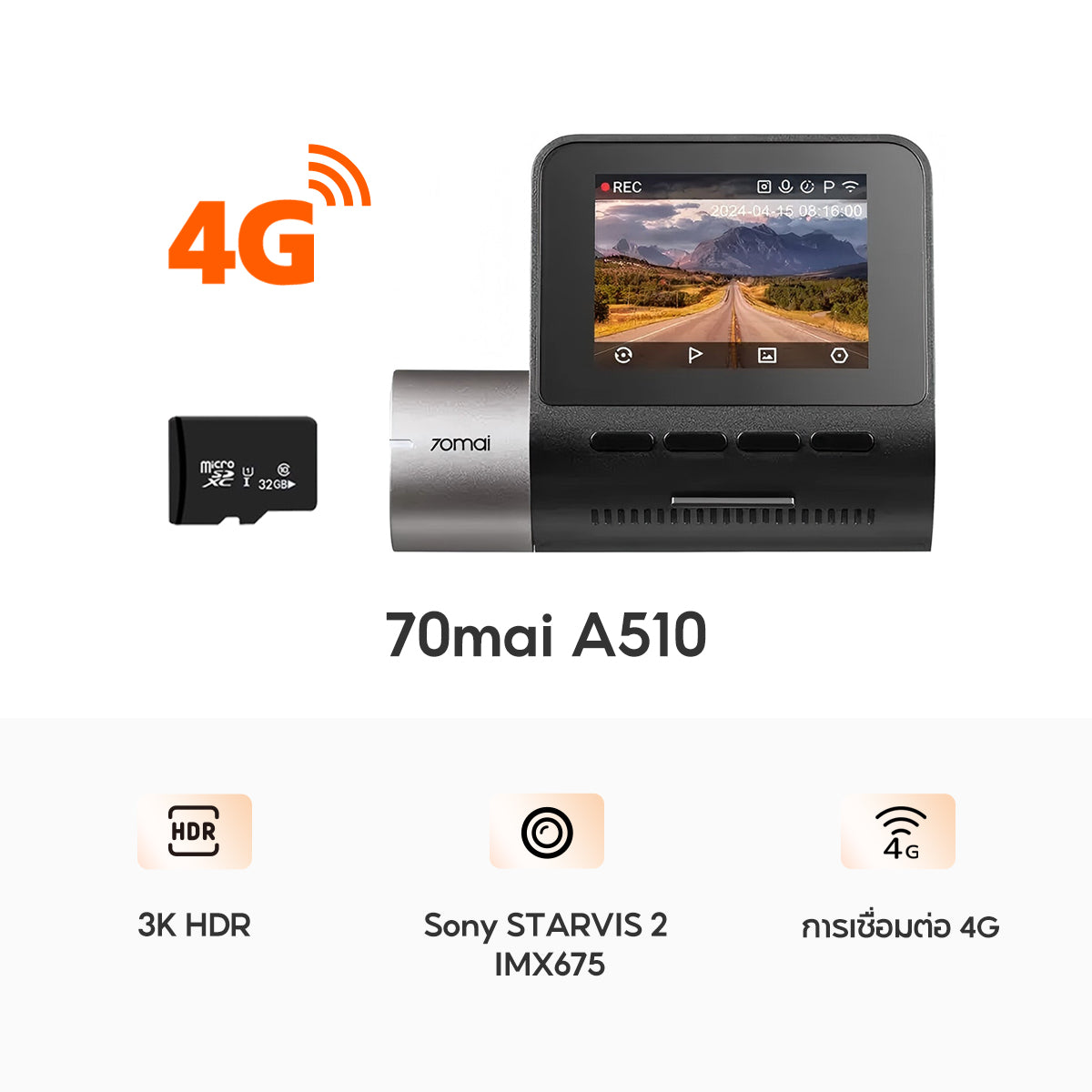 70mai Dash Cam A510 1944P Built-in GPS (ADAS) กล้องติดรถยนต์