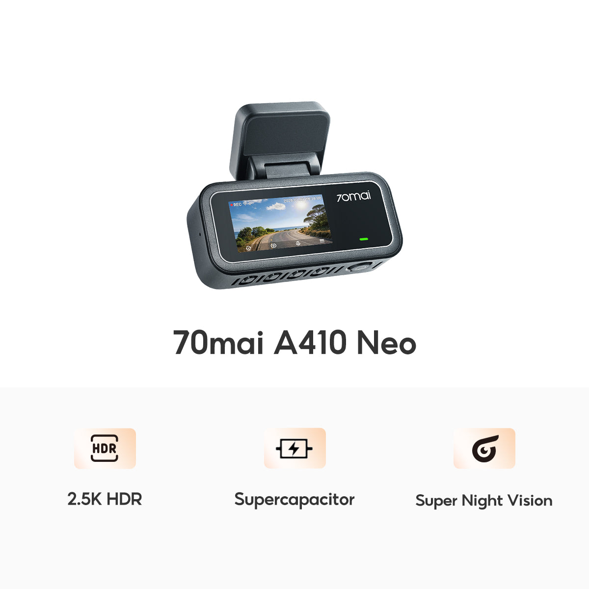 70mai Dash Cam A410 Neo 2.5K 30FPS 2-Channel กล้องติดรถยนต์