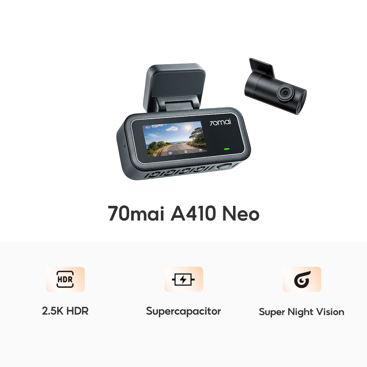 70mai Dash Cam A410 Neo 2.5K 30FPS 2-Channel กล้องติดรถยนต์
