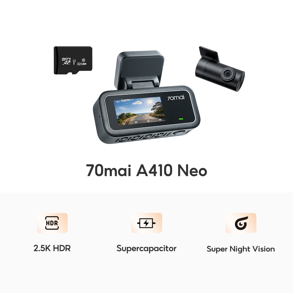 70mai Dash Cam A410 Neo 2.5K 30FPS 2-Channel กล้องติดรถยนต์