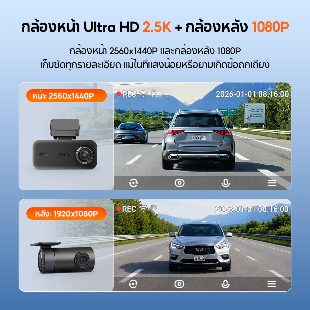 70mai Dash Cam A410 Neo 2.5K 30FPS 2-Channel กล้องติดรถยนต์
