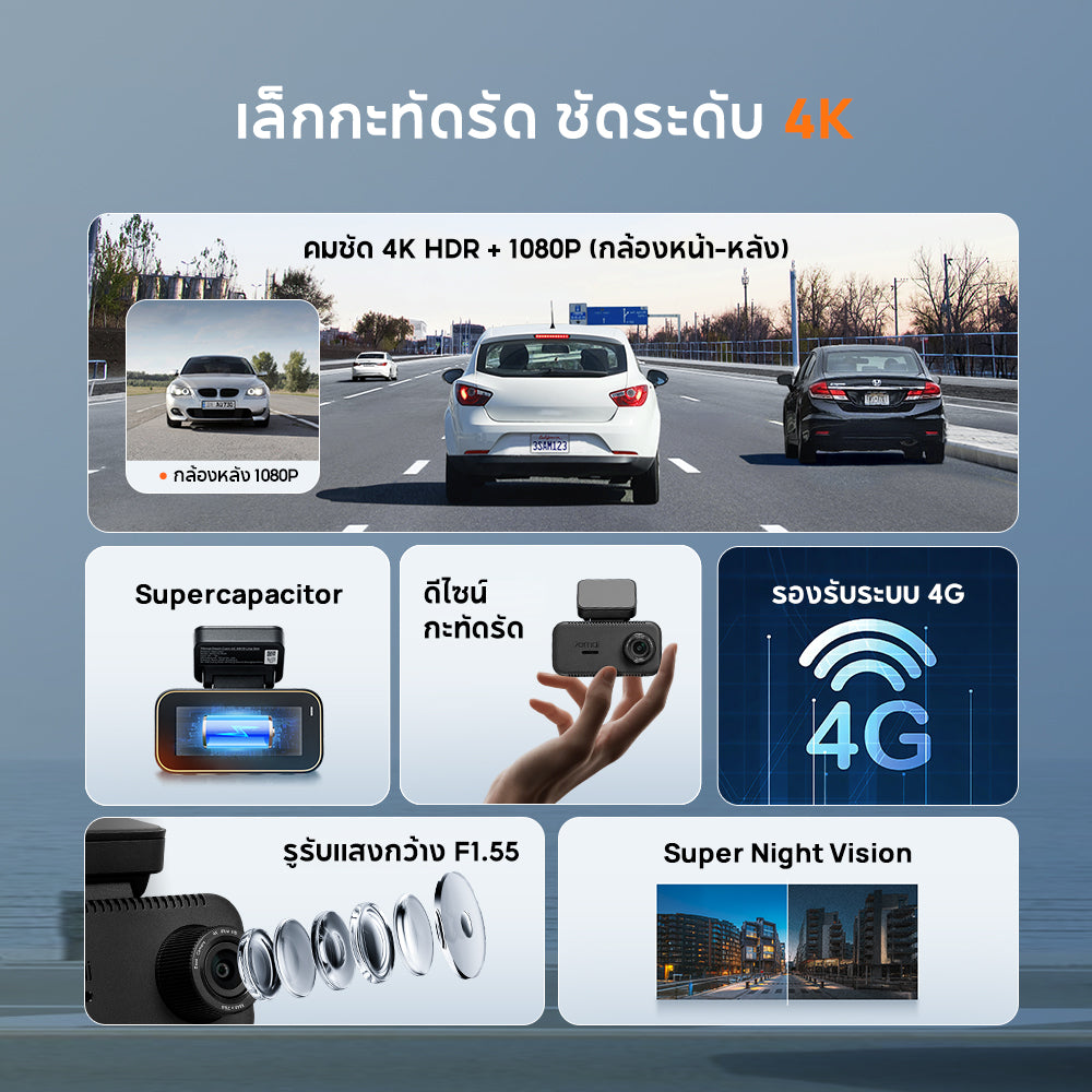 70mai Dash Cam A810 Lite 4K Dual Vision 30 FPS กล้องติดรถยนต์