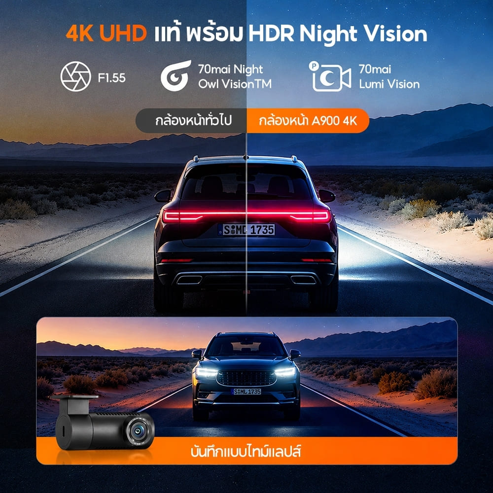 70mai Dash Cam A900 4G 2-Channel 30 FPS กล้องติดรถยนต์ 4K